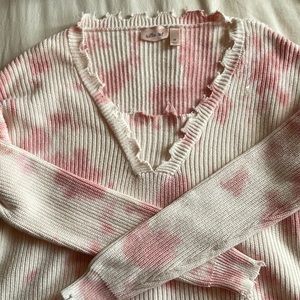 Cropped Distressed Pink & White Ti-Dye Top
